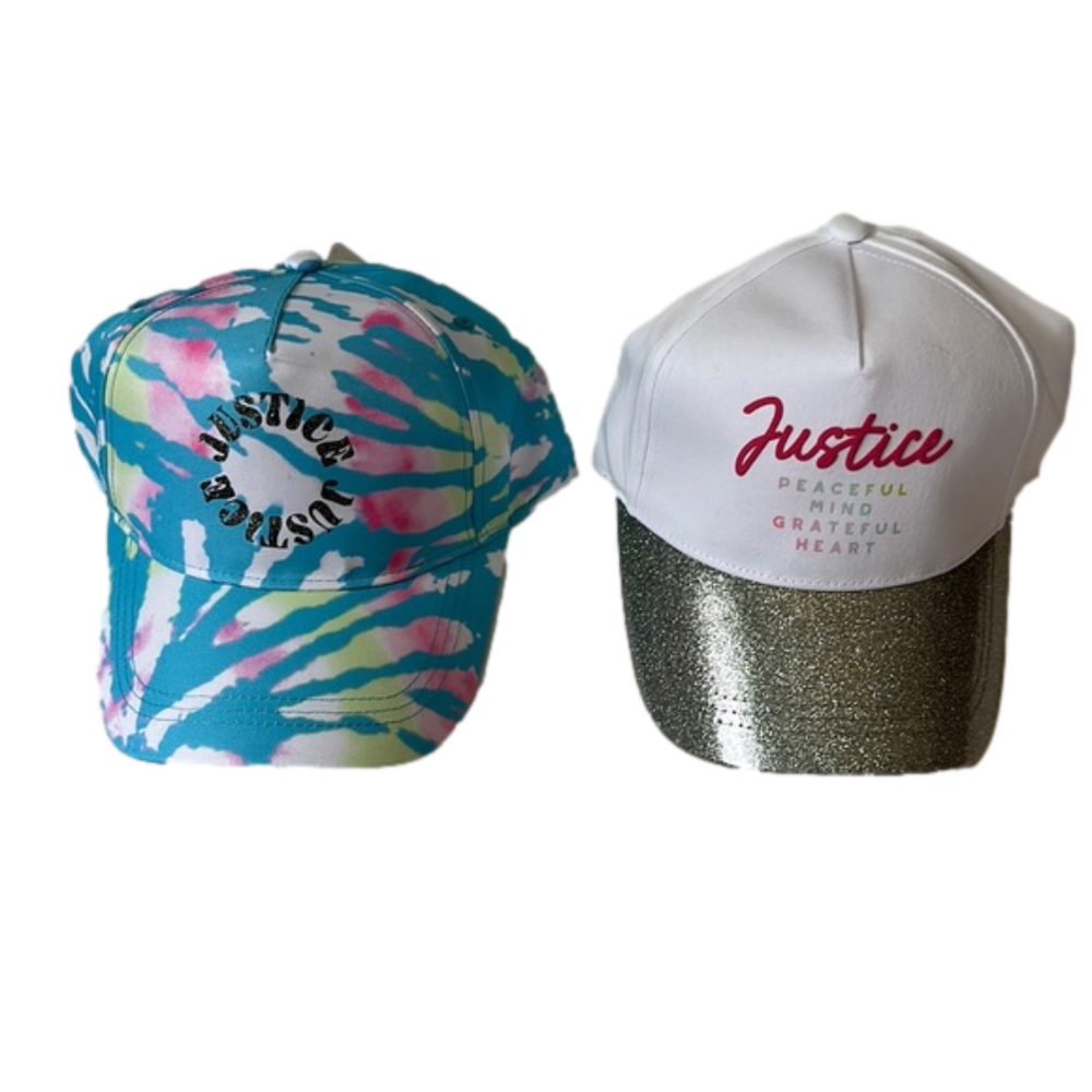 Justice Hats White and Silver and Blue Tye Dye One Size